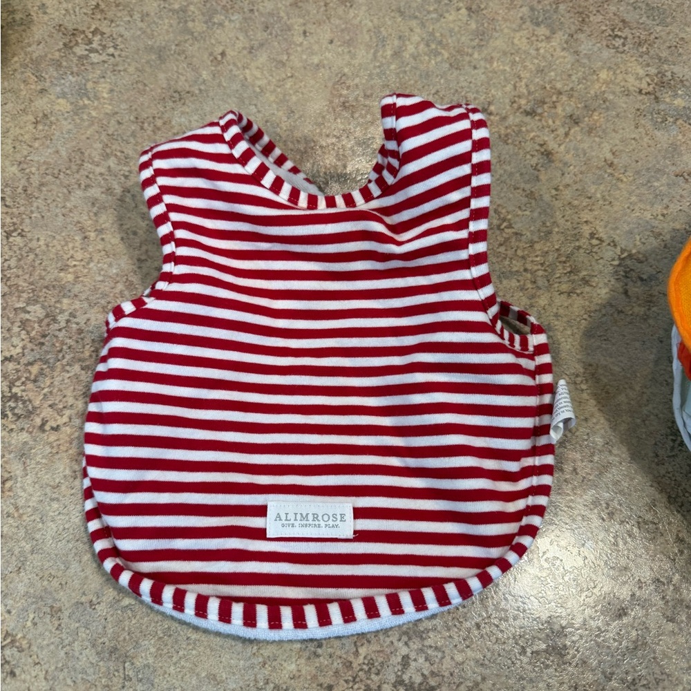 Red and White Striped Alimrose Baby Bib